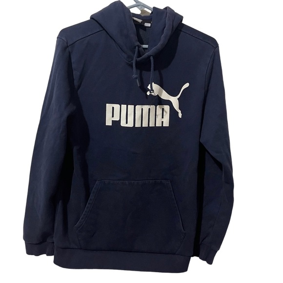 Puma Other - Puma Hoodie Men Medium Blue Pullover Sweatshirt Drawstring Heavyweight Logo
